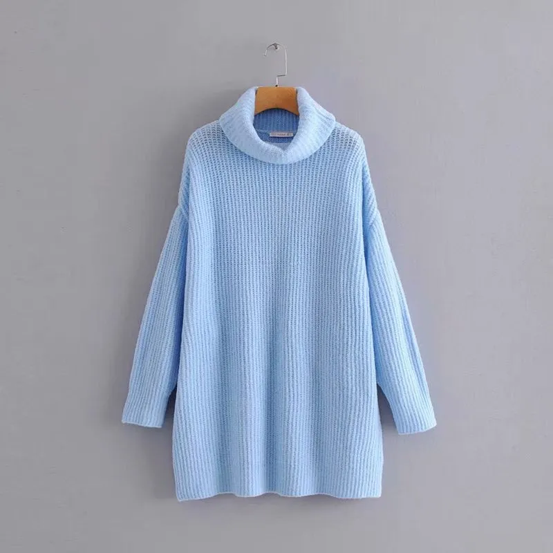 Pre Order: Turtle Neck Solid Knitted Long Sleeves Dress Sweater