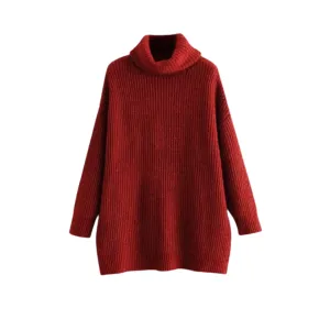 Pre Order: Turtle Neck Solid Knitted Long Sleeves Dress Sweater