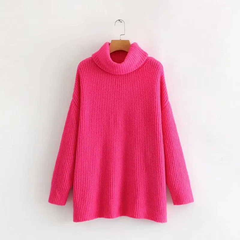 Pre Order: Turtle Neck Solid Knitted Long Sleeves Dress Sweater