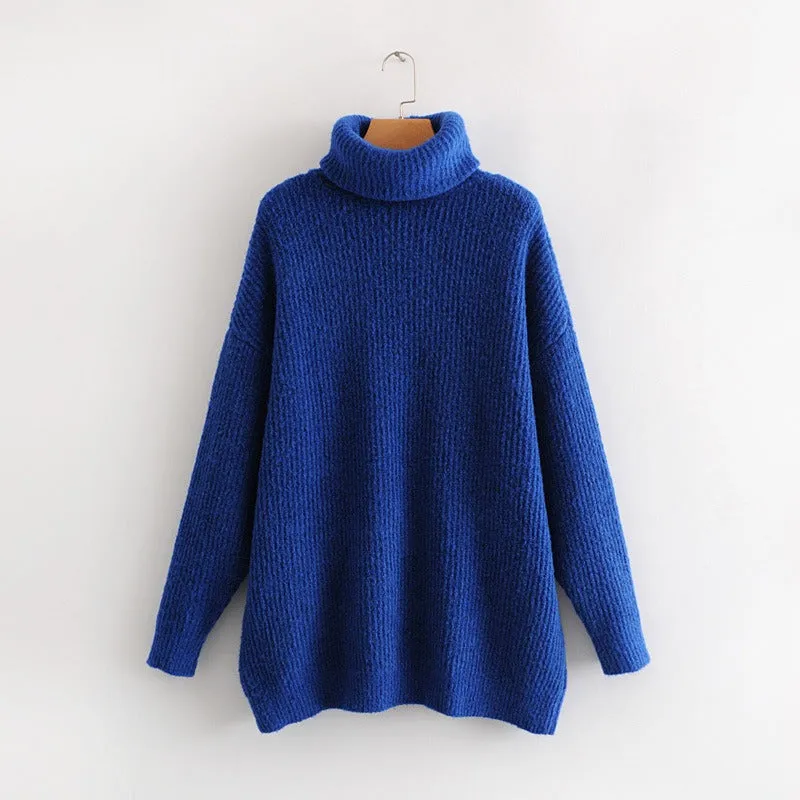 Pre Order: Turtle Neck Solid Knitted Long Sleeves Dress Sweater