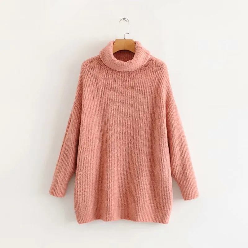 Pre Order: Turtle Neck Solid Knitted Long Sleeves Dress Sweater