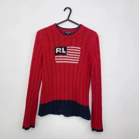 Preowned Polo Jeans Ralph Lauren Womens Knit Flag Jumper Size M Red USA American Sweater