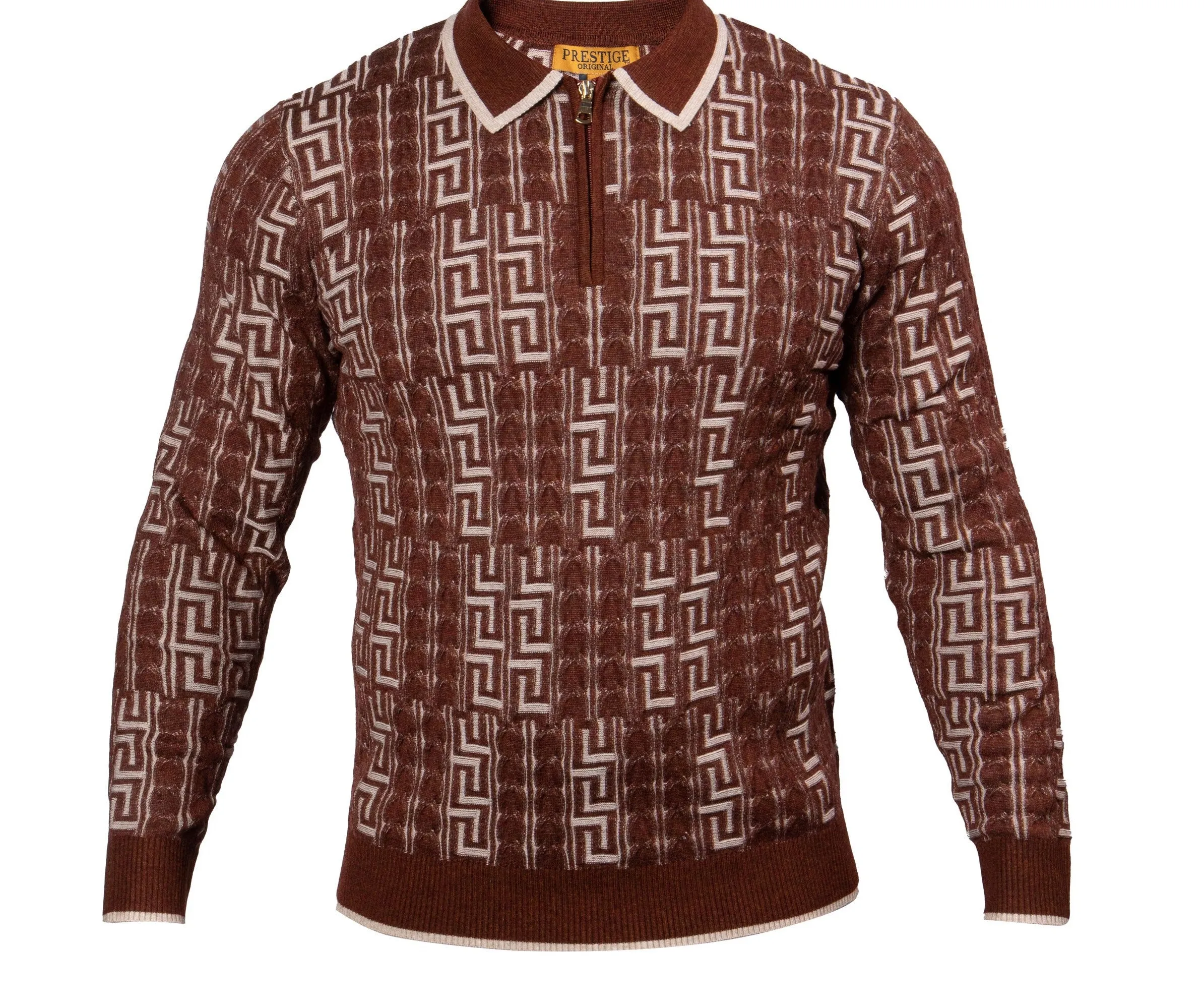 Prestige SW-571  L/S 3 Button Polo Cable Sweater Brown