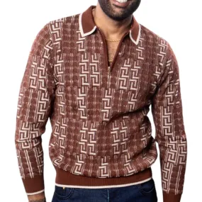 Prestige SW-571  L/S 3 Button Polo Cable Sweater Brown