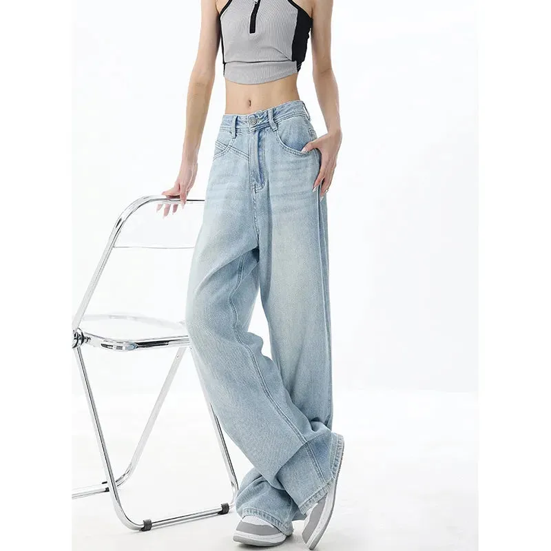 Retro Chic High Waist Wide Leg Denim Pants