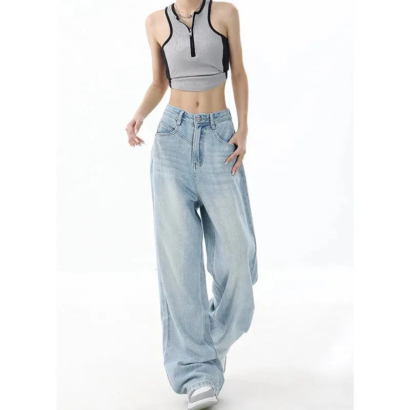 Retro Chic High Waist Wide Leg Denim Pants