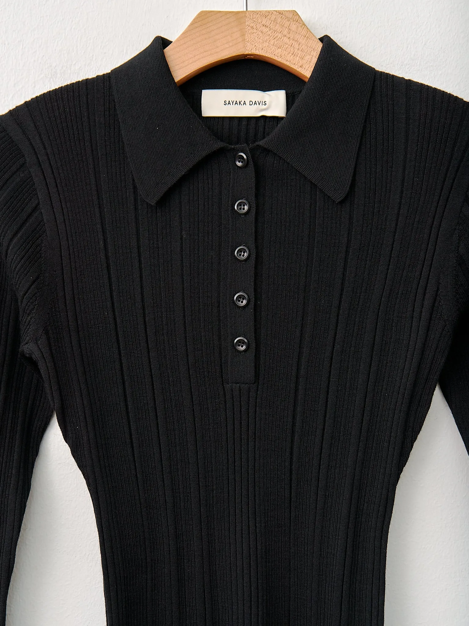 Ribbed Knit Polo - Black