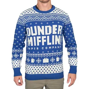 Ripple Junction The Office Dunder Mifflin Blue Ugly Christmas Sweater (Small)