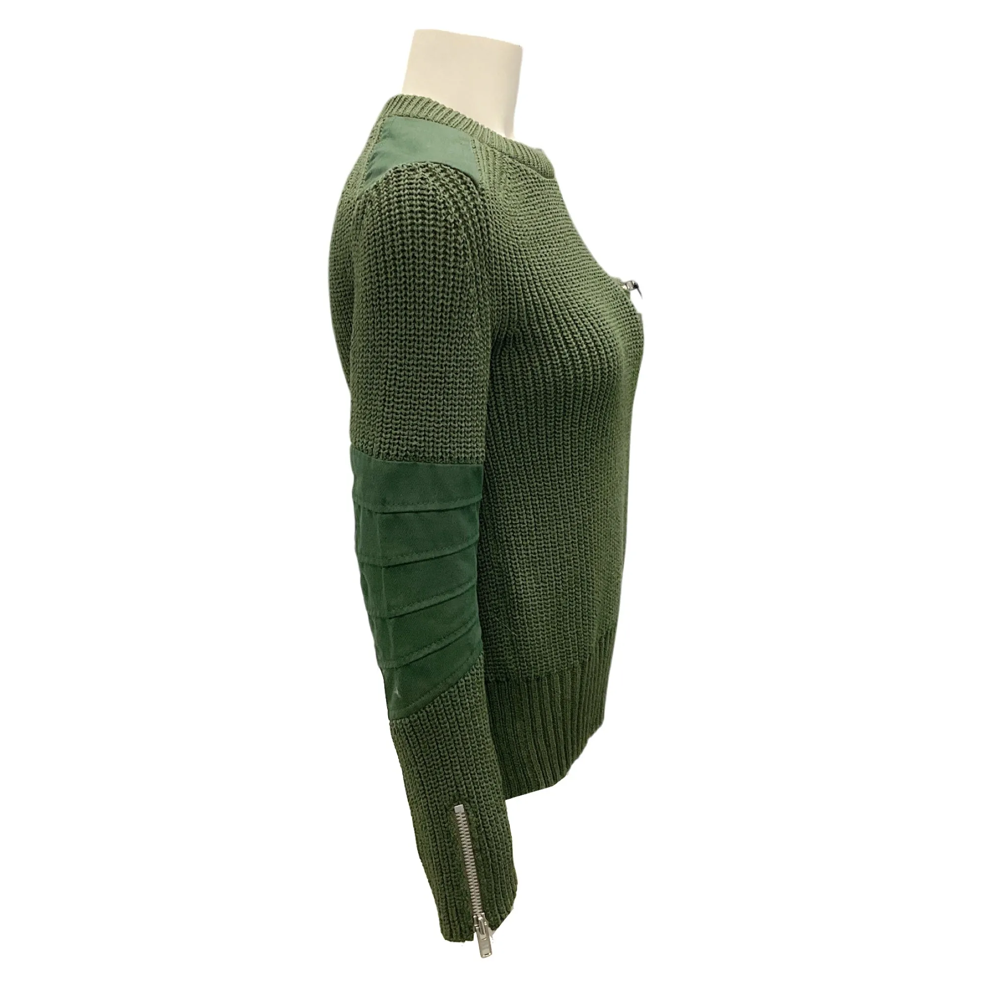 Sacai Olive Green Zipper Detail Open Back Sweater