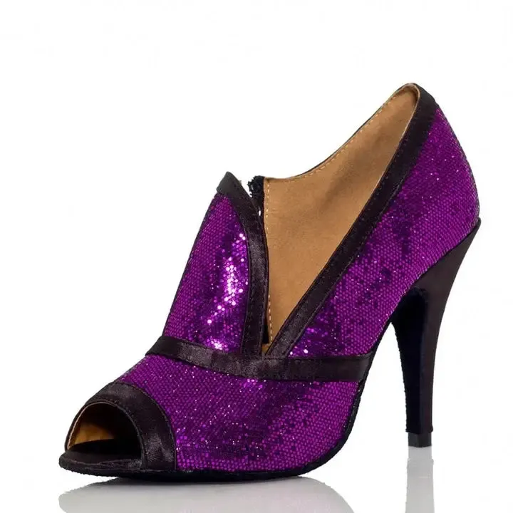 Salsa Dance Shoes Purple Glitter Comfortable Salsa Bachata Shoes