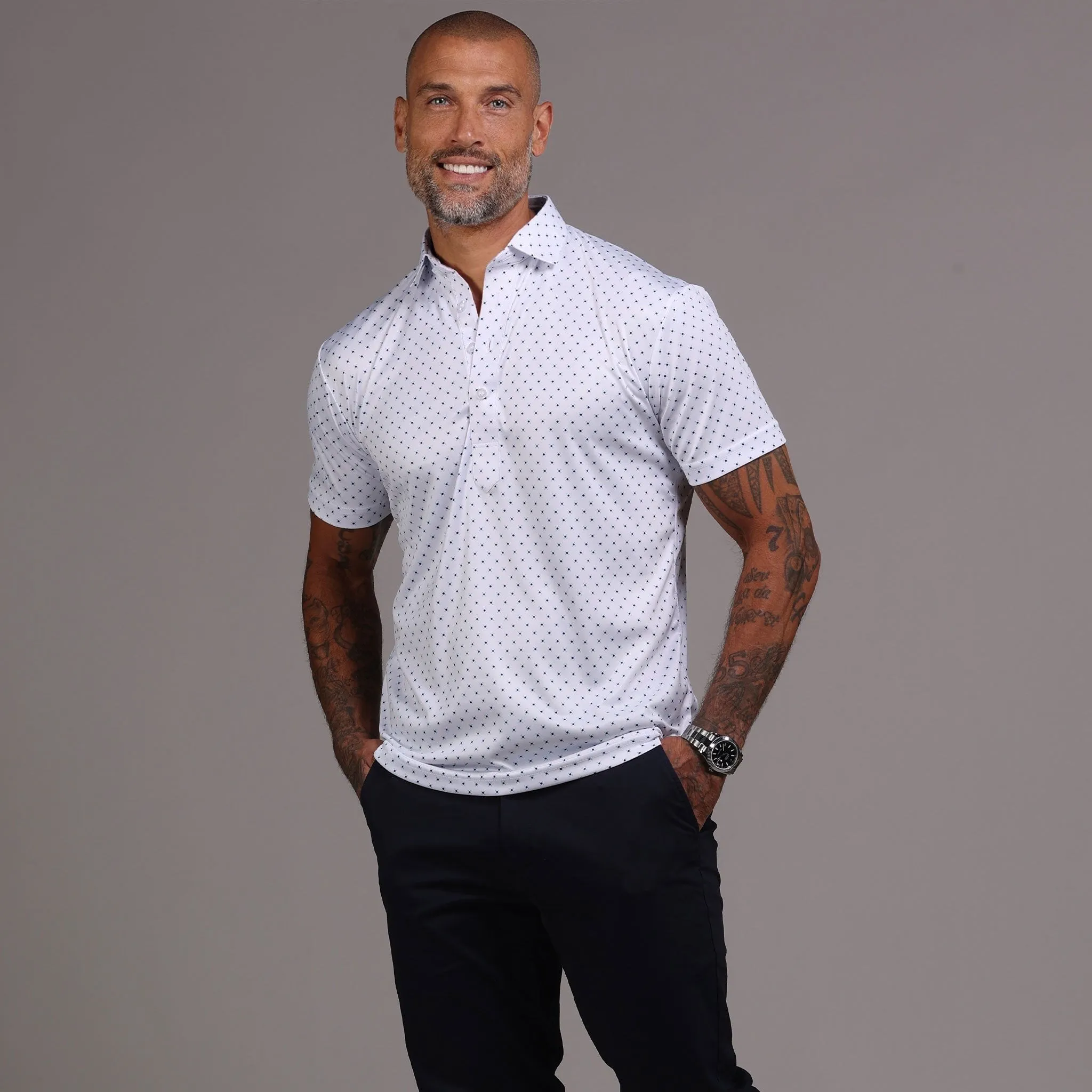 Semi-Spread Collar Polo White Pebble Beach 5 Diamond