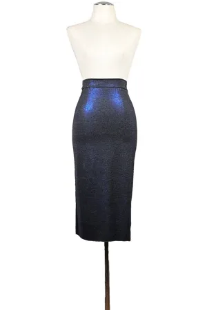 shimmering blue pencil tango skirt with back slit