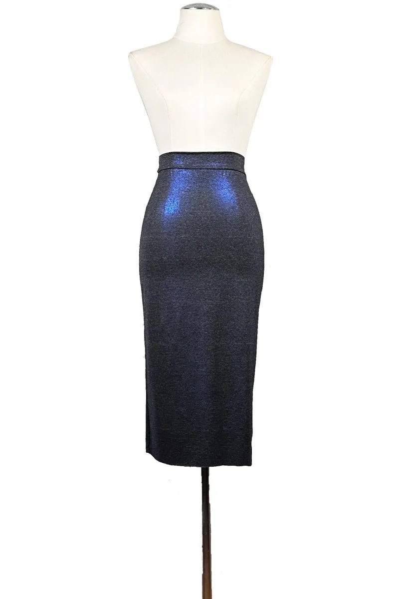 shimmering blue pencil tango skirt with back slit