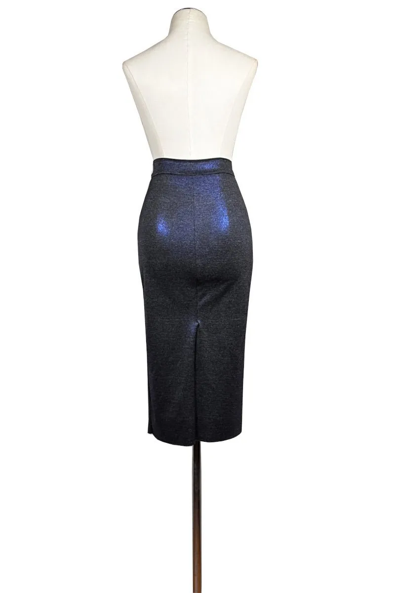 shimmering blue pencil tango skirt with back slit