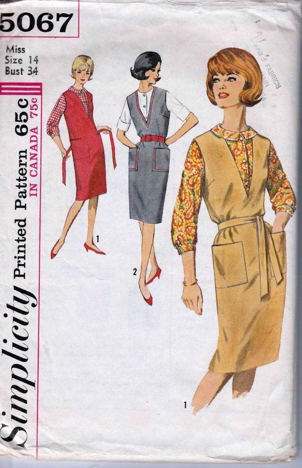 Simplicity 5067 Vintage 60's Sewing Pattern Ladies Mad Men Jumper Dress Blouse