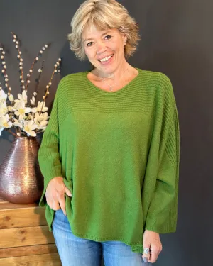 Slash Neck Ribbed Jumper - Fir Green