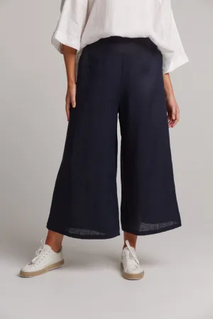 Studio Crop Linen Pant - Navy