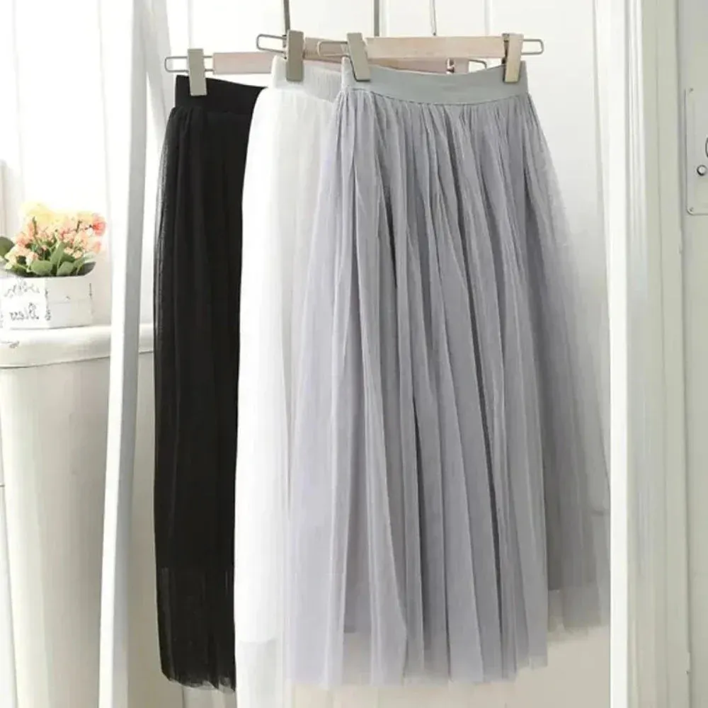 Summer 3 Layers Elastic High Waist Long Skirt