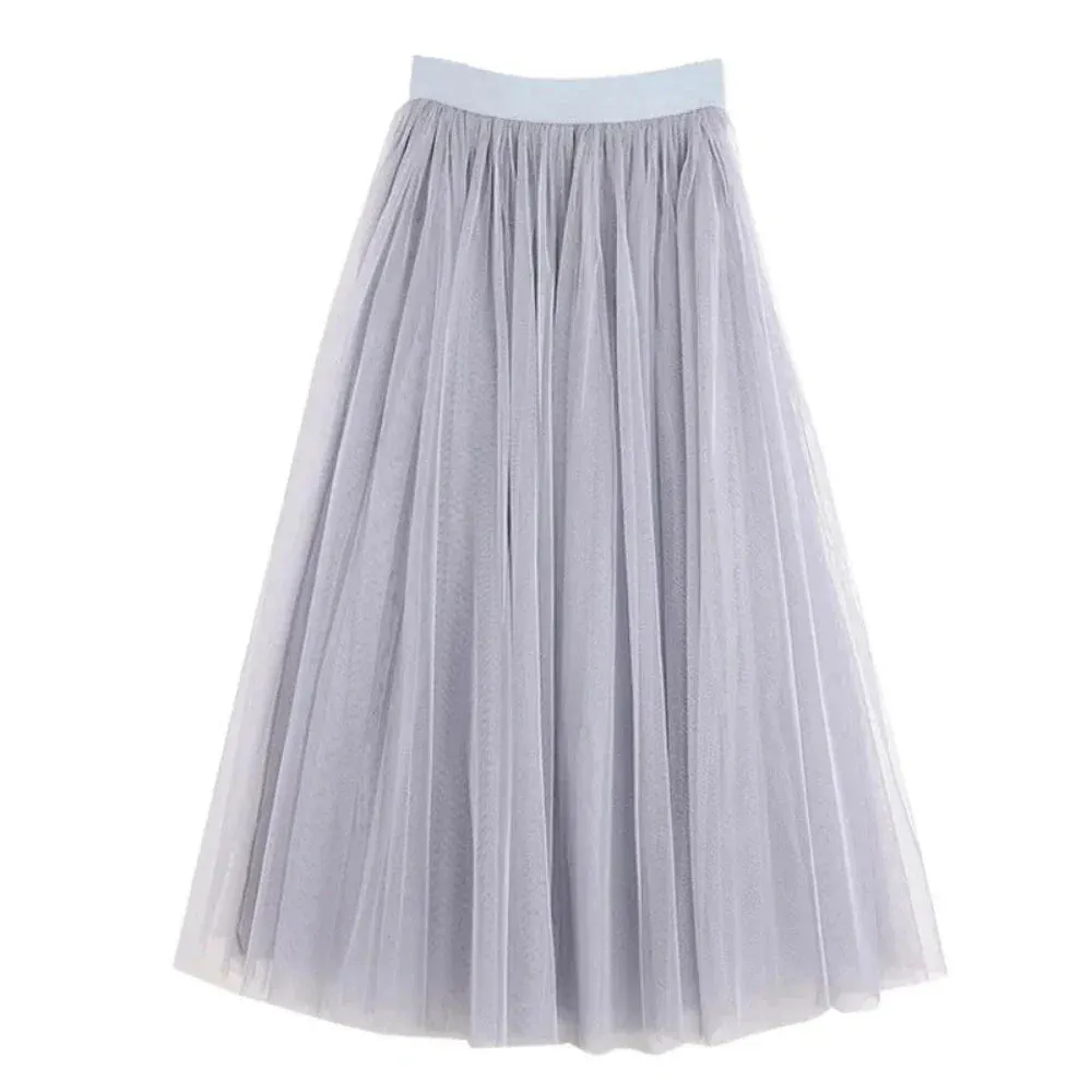 Summer 3 Layers Elastic High Waist Long Skirt