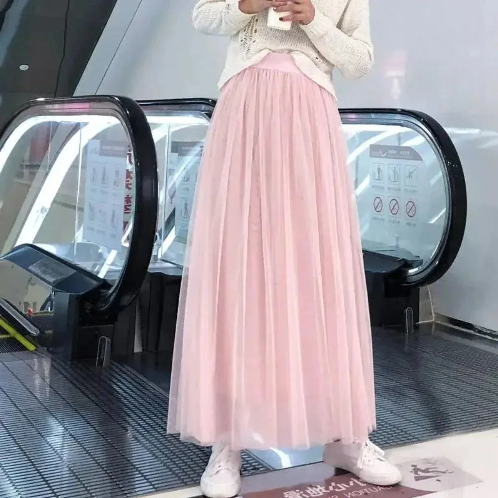 Summer 3 Layers Elastic High Waist Long Skirt