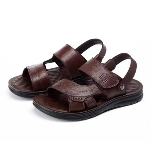 Summer Comfortable Beach Leather Velcro Sandals