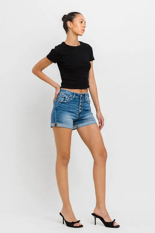 Super High Rise Button Up Mom Shorts