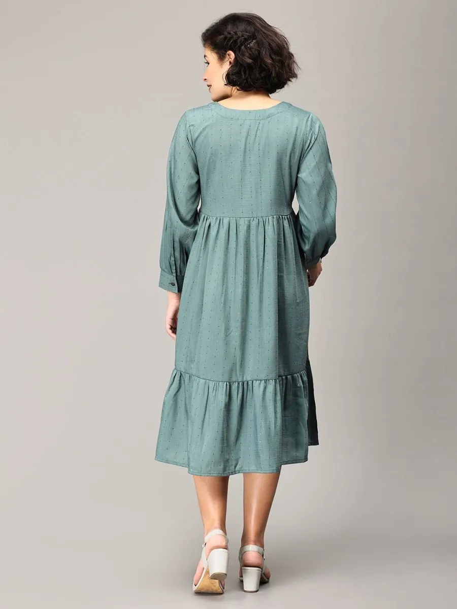 Teal Me More Maternity And Nursing Midi Tier Dress