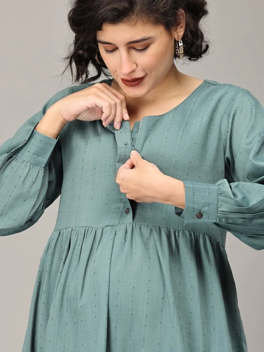 Teal Me More Maternity And Nursing Midi Tier Dress