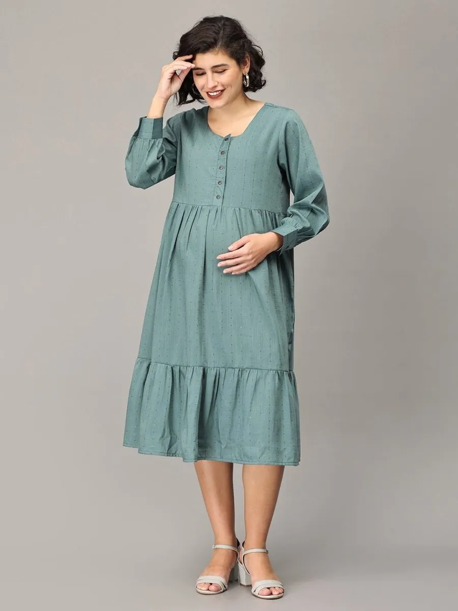 Teal Me More Maternity And Nursing Midi Tier Dress