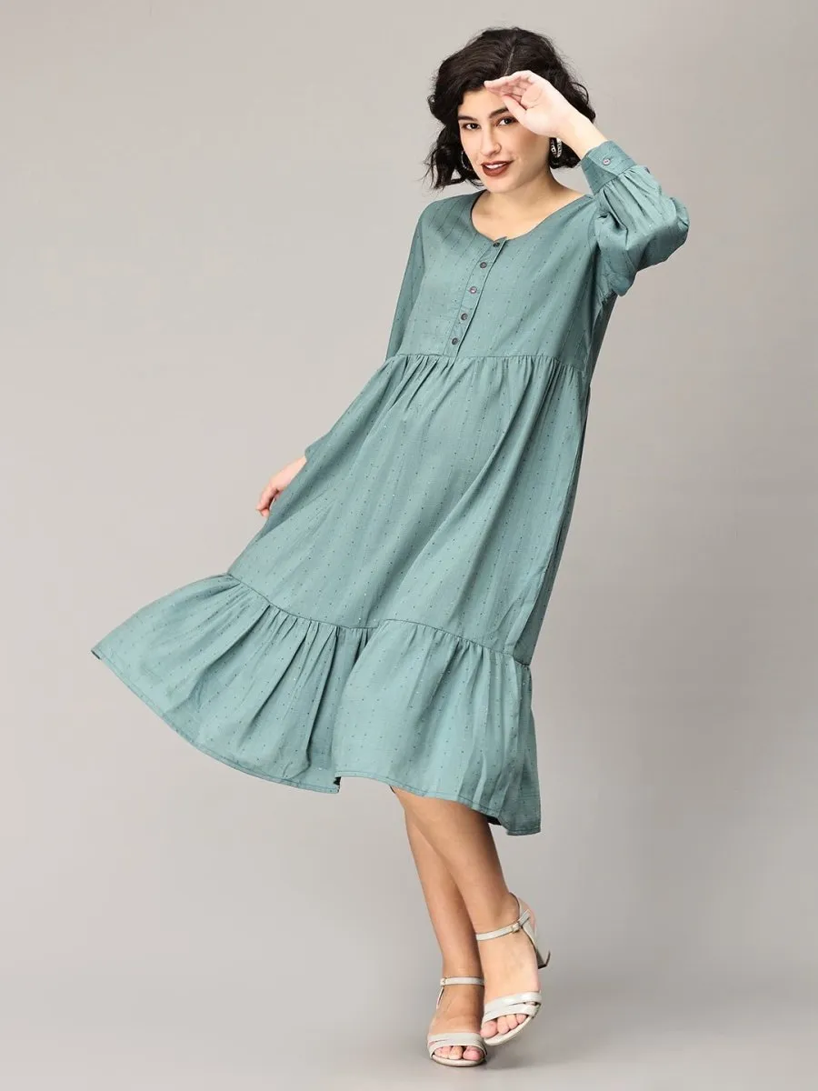 Teal Me More Maternity And Nursing Midi Tier Dress