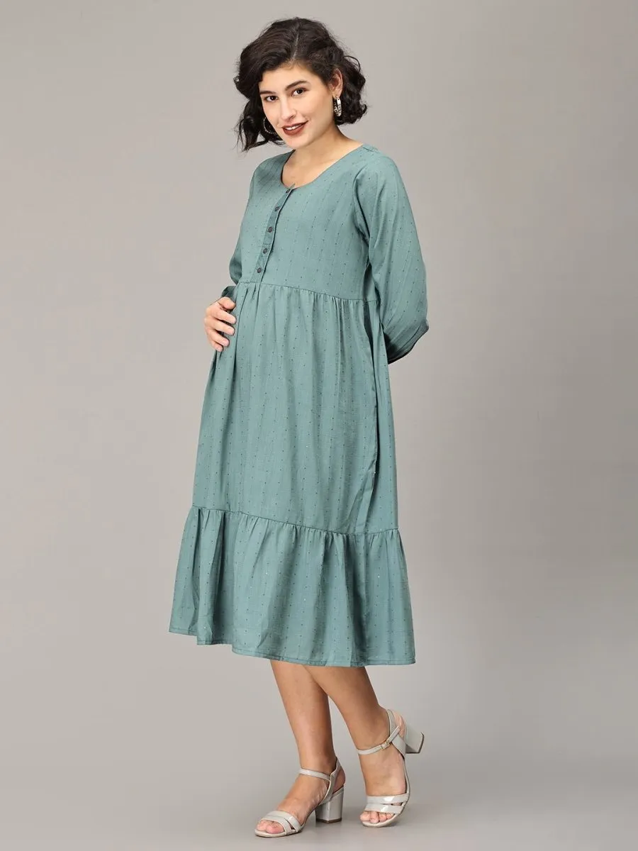 Teal Me More Maternity And Nursing Midi Tier Dress