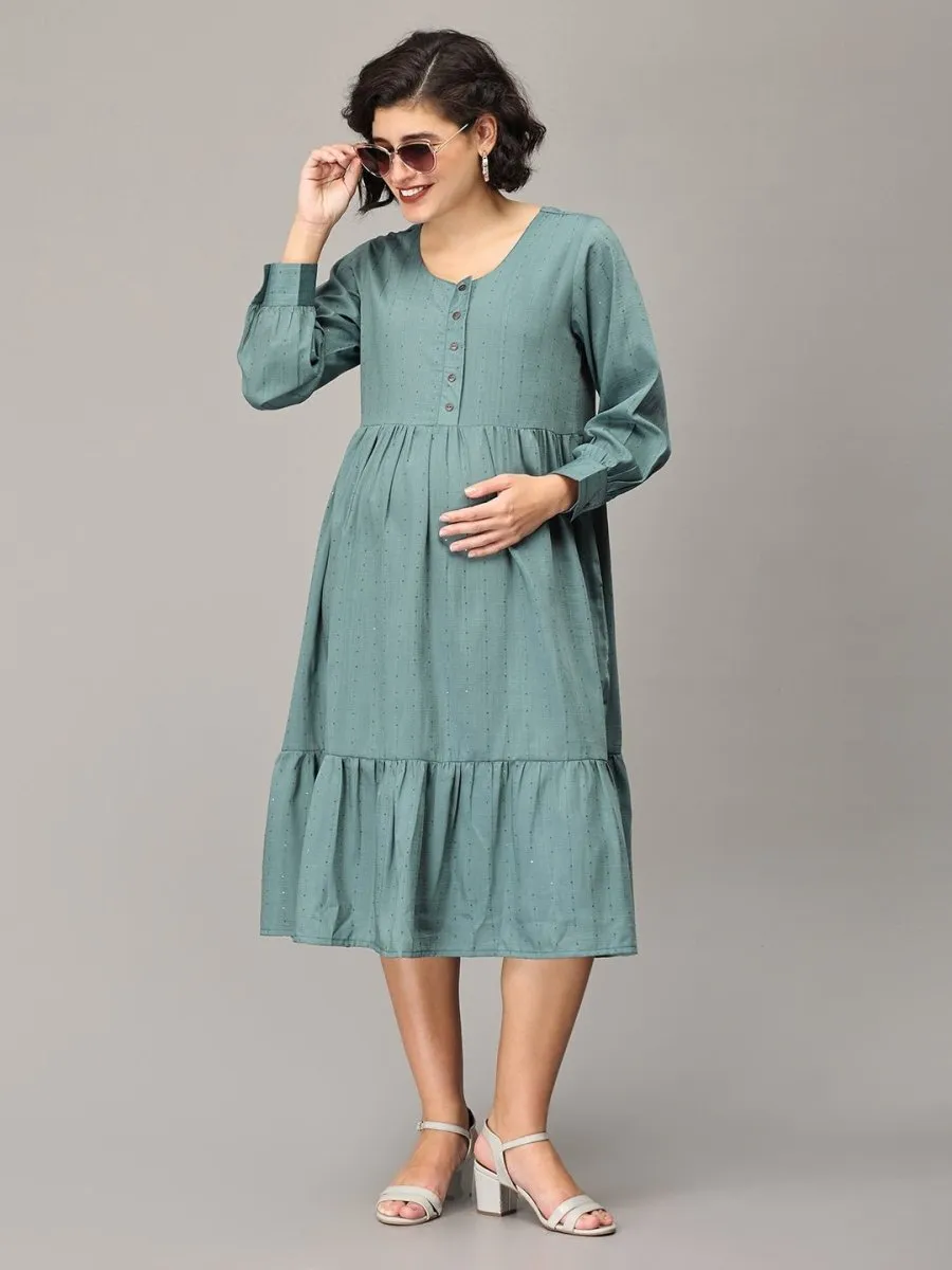 Teal Me More Maternity And Nursing Midi Tier Dress