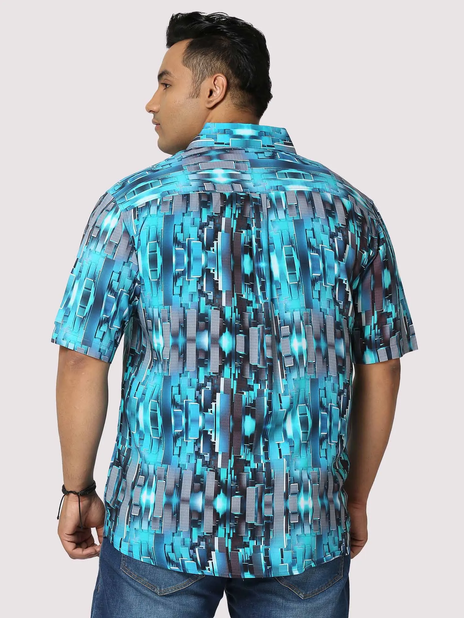 Techno Digital Printed Half Shirt Men's Plus Size