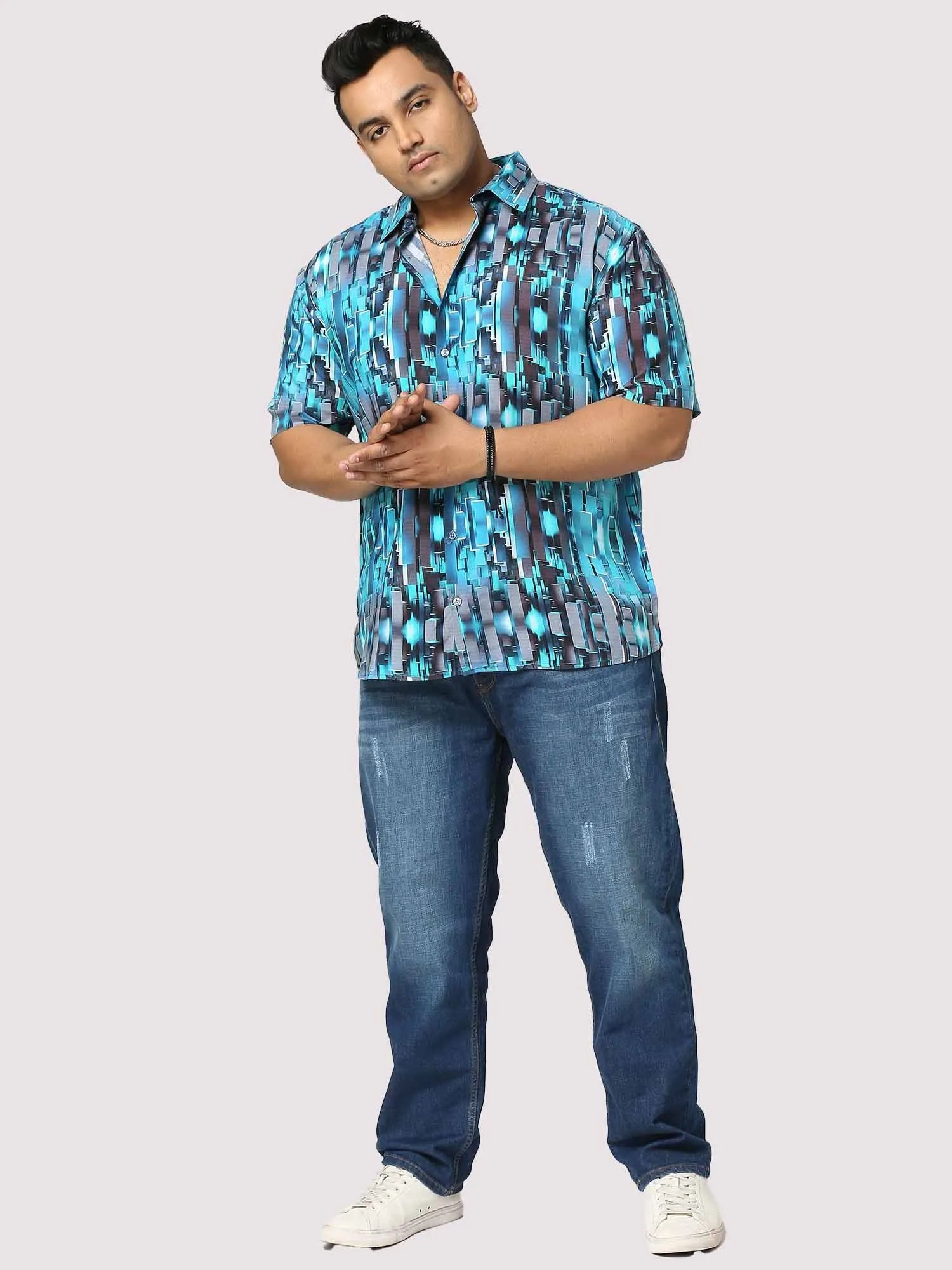 Techno Digital Printed Half Shirt Men's Plus Size