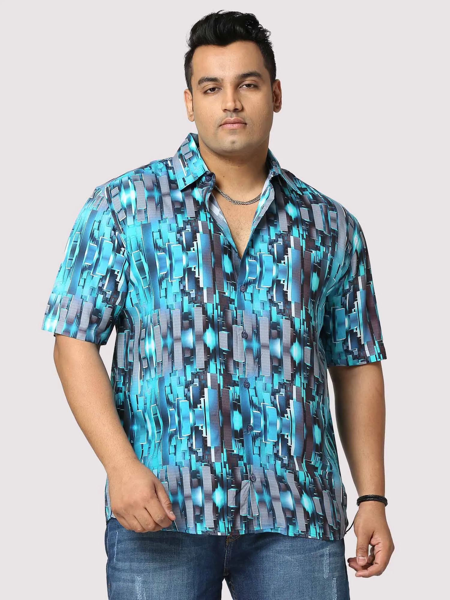 Techno Digital Printed Half Shirt Men's Plus Size