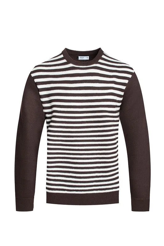 TEEK - KNITTED ROUND NECK STRIPED SWEATER