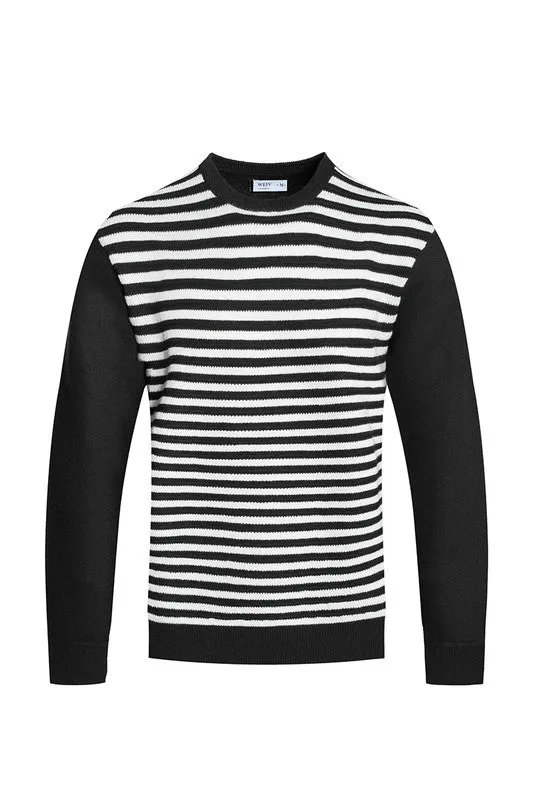 TEEK - KNITTED ROUND NECK STRIPED SWEATER