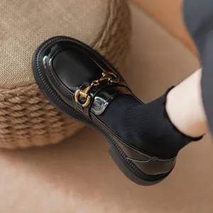 Thick Sole British Style Slip-On Black Flat Heeled Comfortable 2024 Shoes