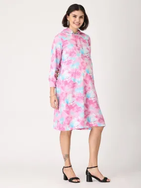 Tie & Dye Maternity Hoodie Dress with Nursing