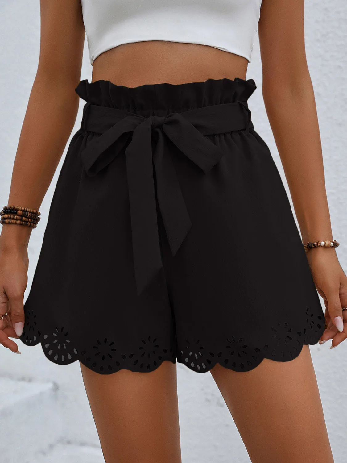 Tie Belt Paperbag Waist Shorts