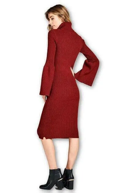 Turtleneck Sweater Dress with Bell Sleeve