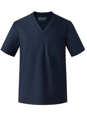 Ubon Men's V Neck Scrubs Top Stretch Medical Uniforms with Four Pockets Professionals Workwear