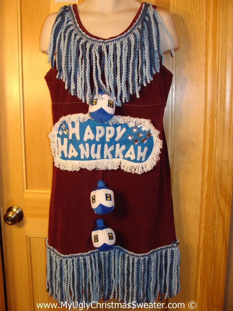 Ugly Christmas Sweater Party Hanukkah Tacky Dress with Dreidel (d89)