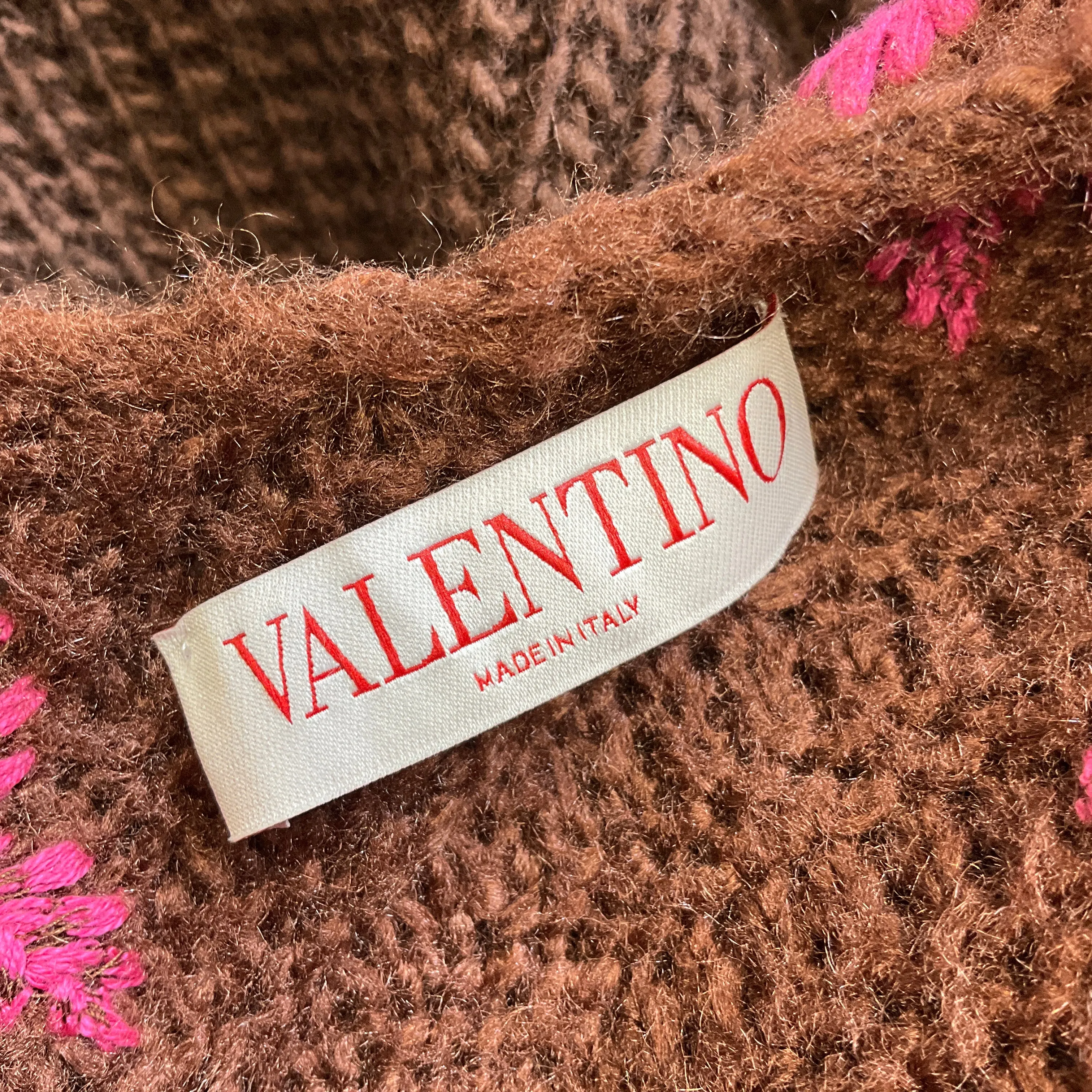 Valentino Brown / Pink 2021 Fringed Embroidered Wool And Silk Knit Sweater