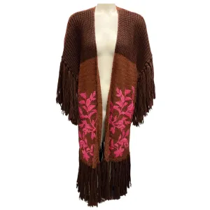 Valentino Brown / Pink 2021 Fringed Embroidered Wool And Silk Knit Sweater