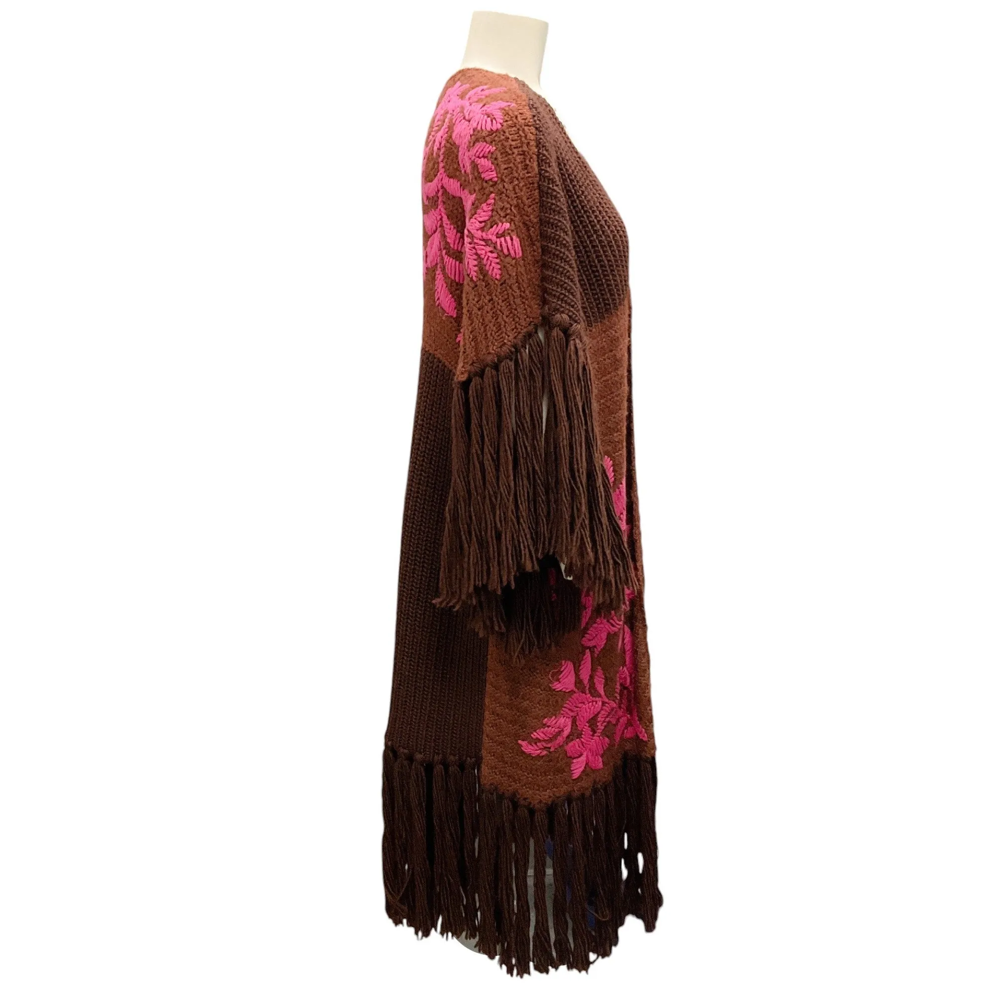 Valentino Brown / Pink 2021 Fringed Embroidered Wool And Silk Knit Sweater