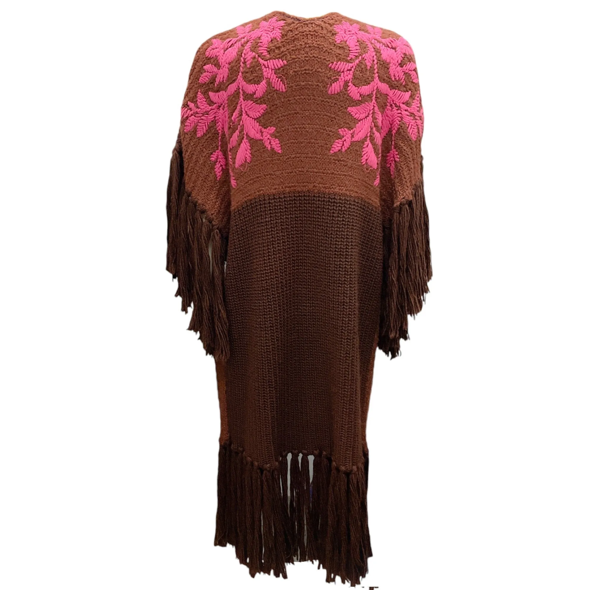 Valentino Brown / Pink 2021 Fringed Embroidered Wool And Silk Knit Sweater