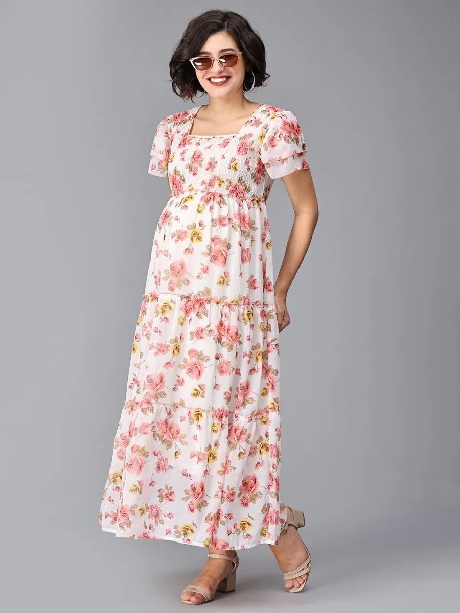 Vanilla Garden Floral Tired Maternity Dress