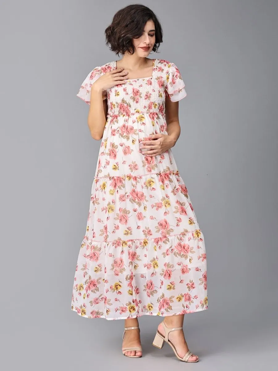 Vanilla Garden Floral Tired Maternity Dress