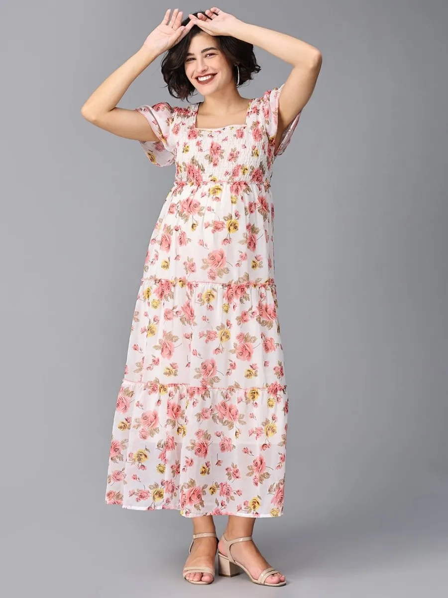 Vanilla Garden Floral Tired Maternity Dress